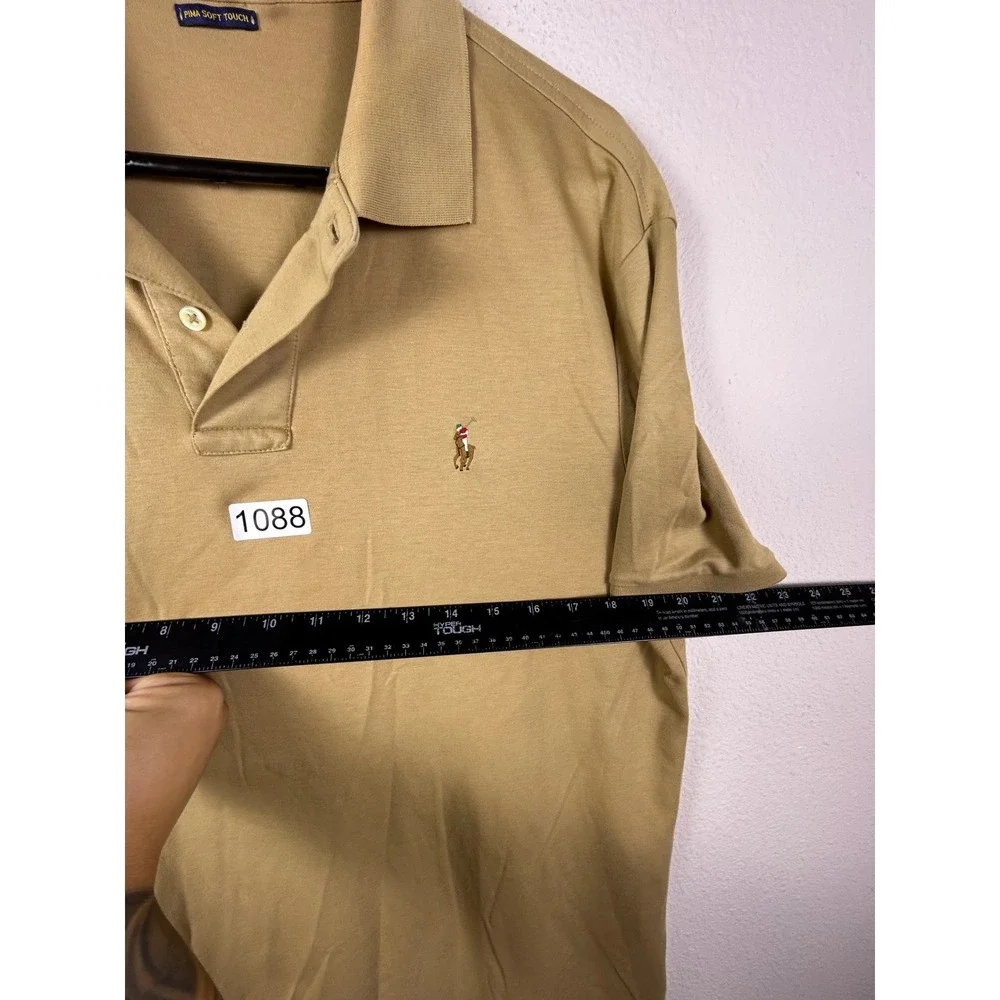 Polo Ralph Lauren Mens Pima Soft Touch Polo Shirt Tan Khaki Large Short Sleeve